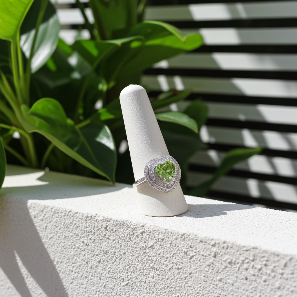 Natural Peridot Gemstone Ring 8mm, August Birthstone Peridot Statement Ring