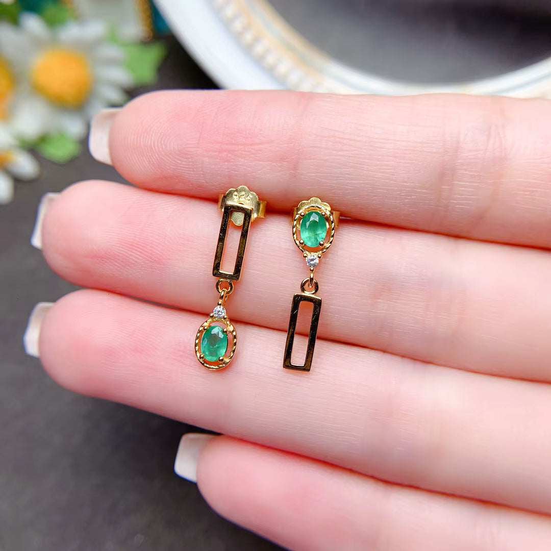 Dainty Emerald Dangle Earrings 3x4mm 925 Sterling Silver