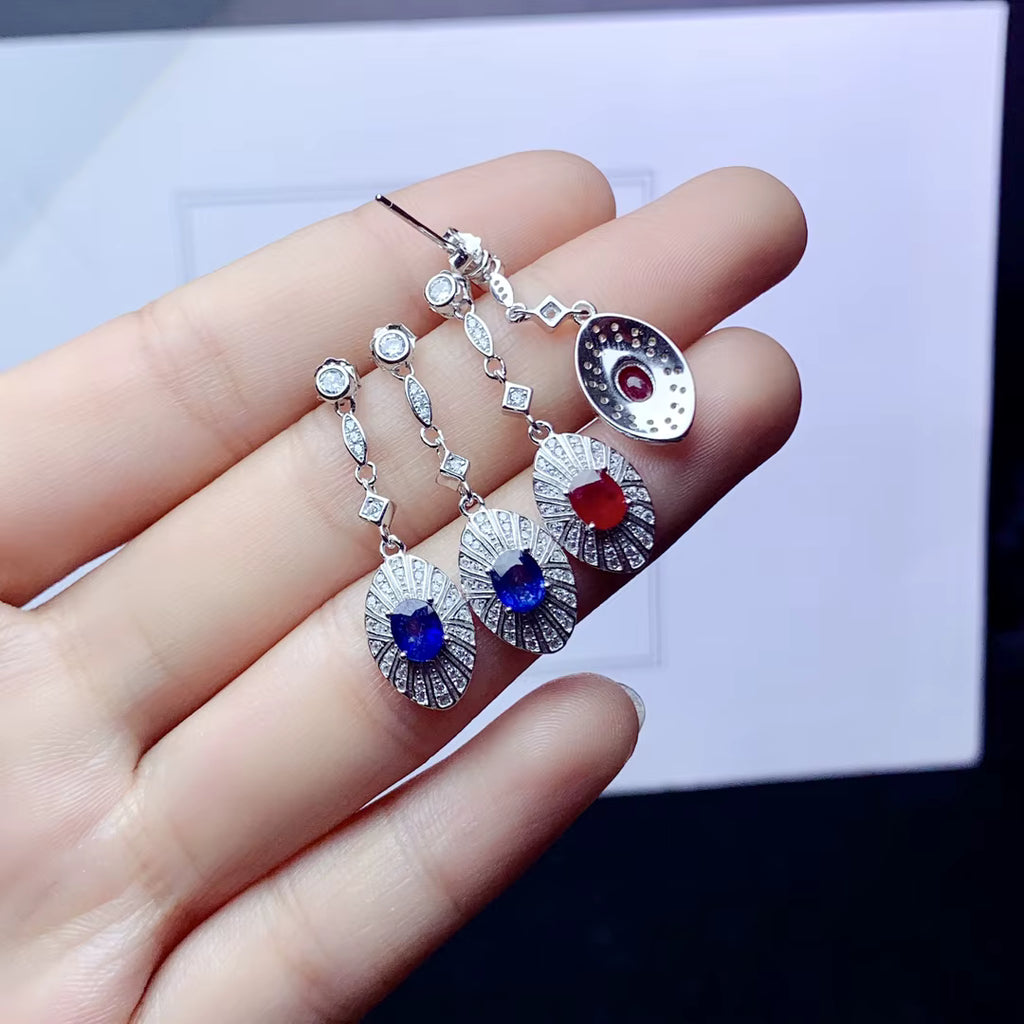 Natural Emerald, Sapphire, Or Ruby Drop Dangle Earrings VVS Grade 4x5mm