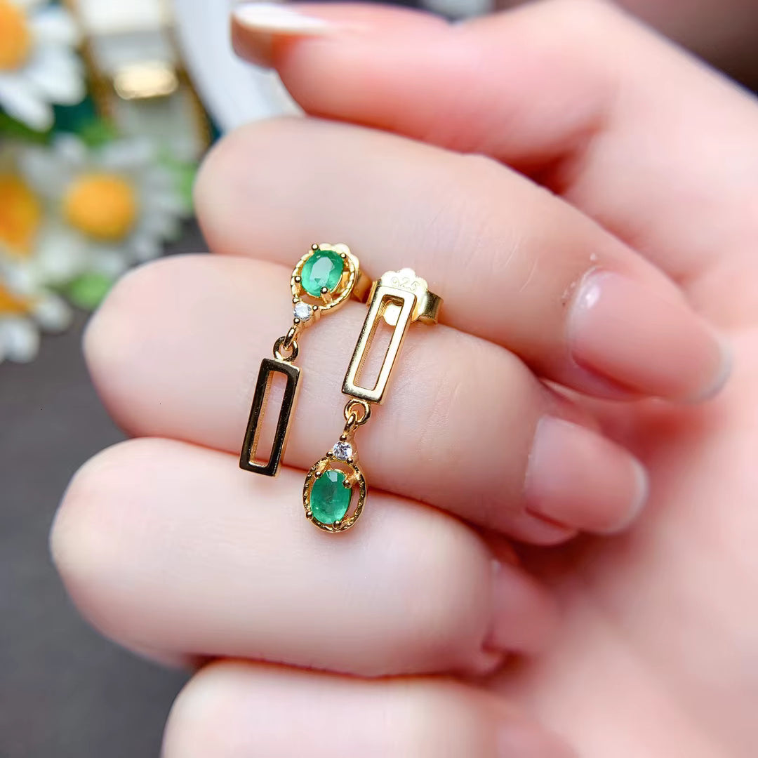 Dainty Emerald Dangle Earrings 3x4mm 925 Sterling Silver