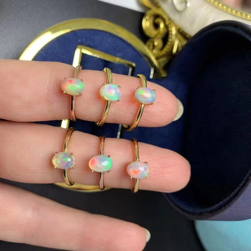 Australian Opal Statement Ring, Natural White Opal Ring 5x7mm