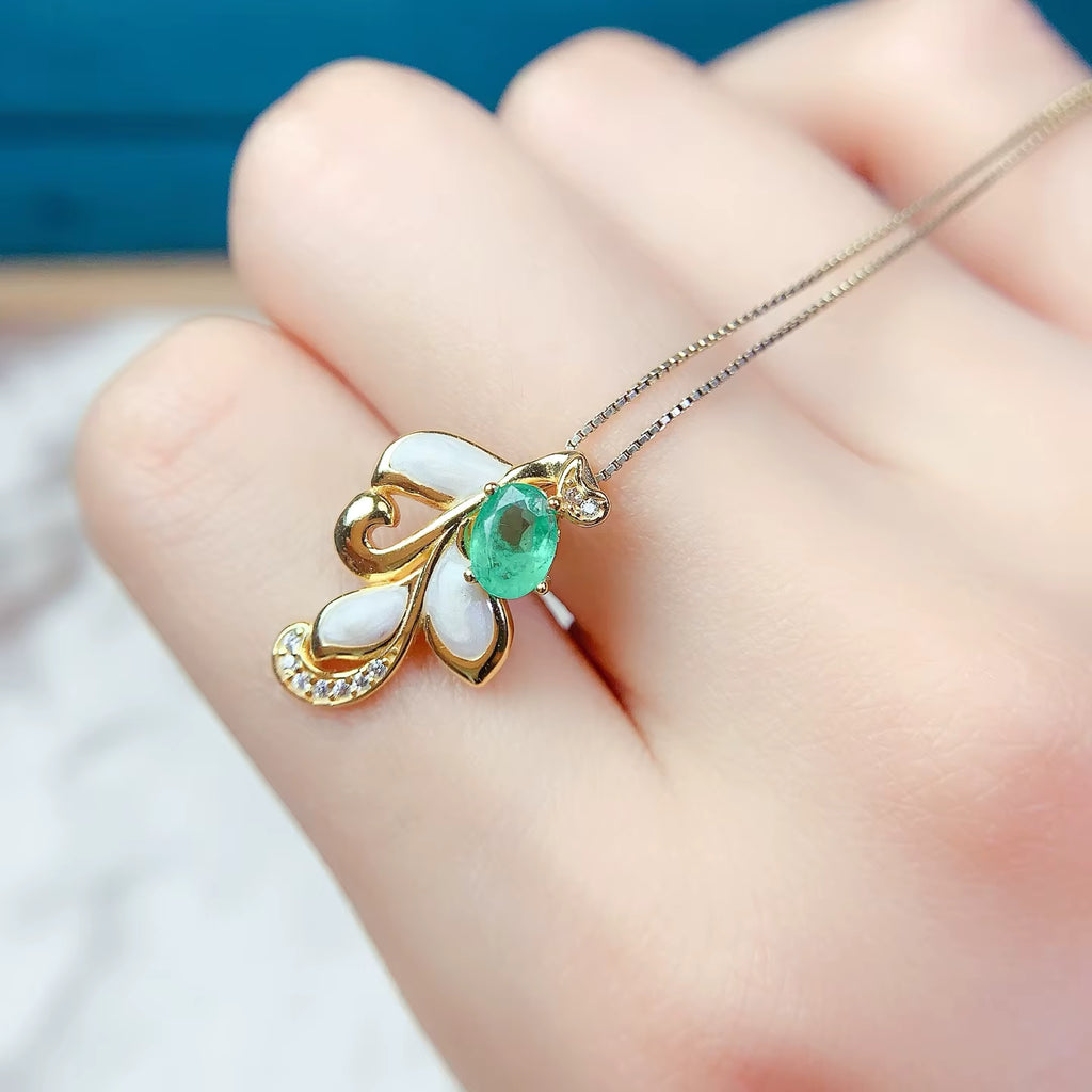 Emerald Gemstone Pendant Necklace 4x6mm 925 Sterling Silver