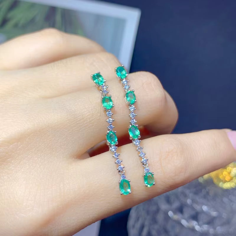 Bright Green Emerald Drop Dangle Earrings VVS Grade 925 Sterling Silver