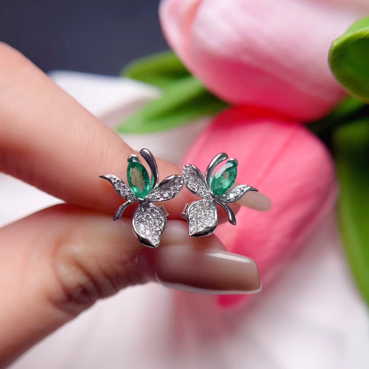 Natural Marquise Cut Emerald Stud Earrings 3x6mm 925 Sterling Silver
