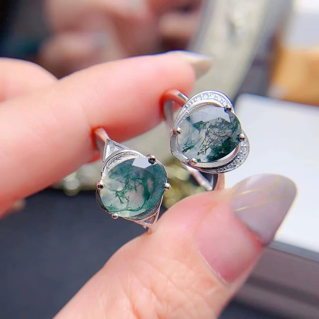 Moss Agate Gemstone Ring Oval Cut 925 Sterling Silver