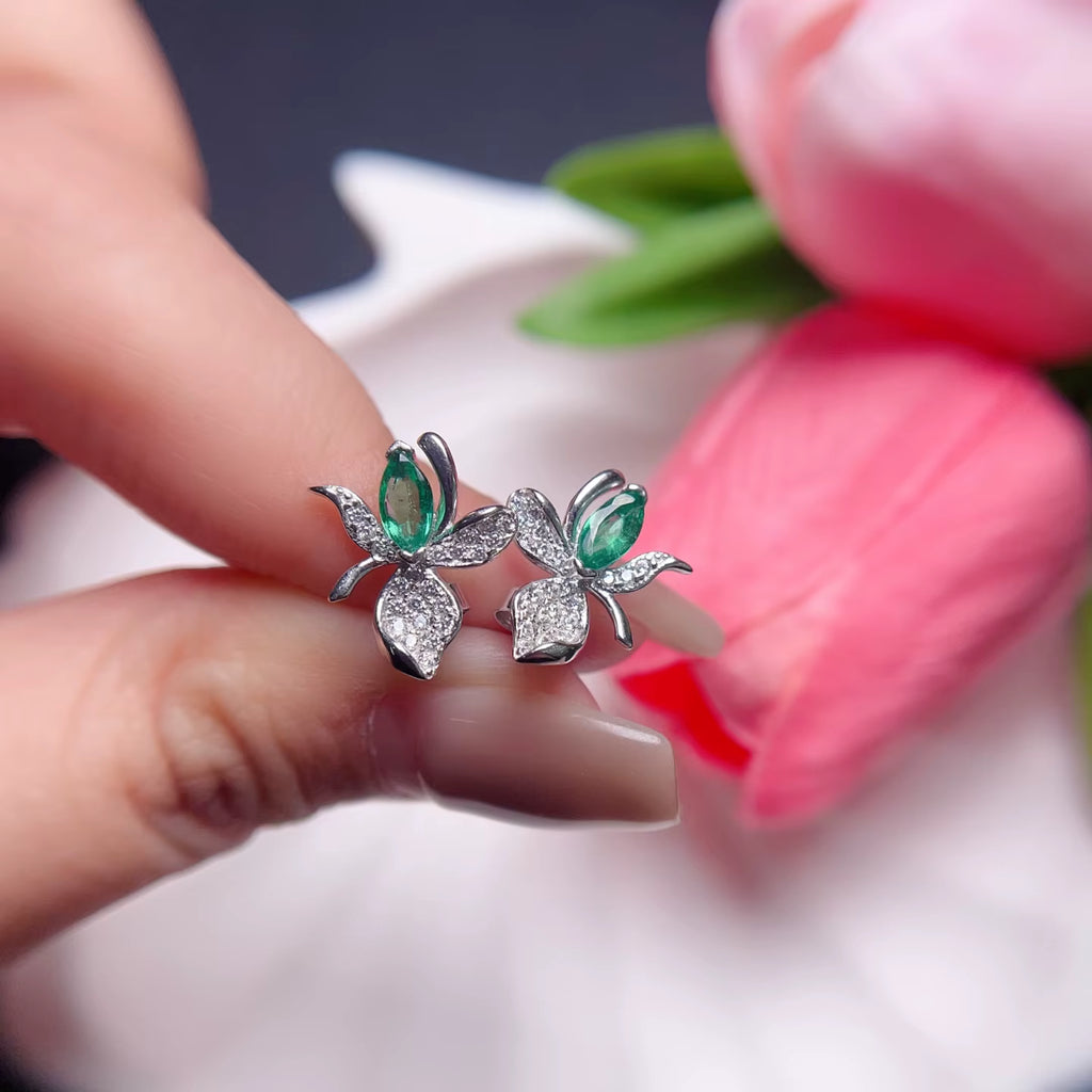 Natural Marquise Cut Emerald Stud Earrings 3x6mm 925 Sterling Silver