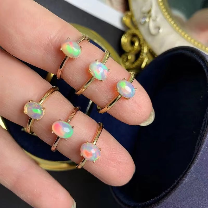 Australian Opal Statement Ring, Natural White Opal Ring 5x7mm