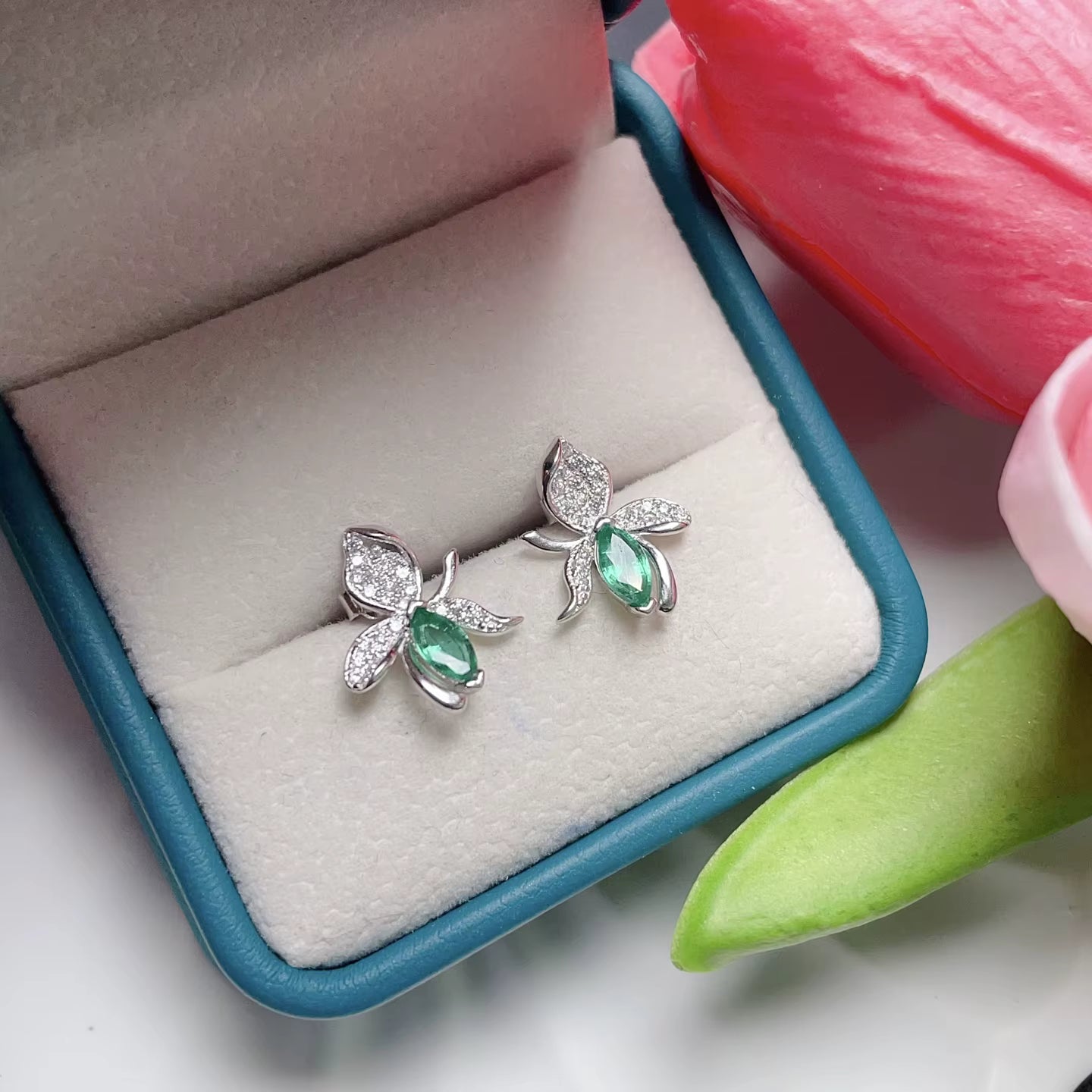 Natural Marquise Cut Emerald Stud Earrings 3x6mm 925 Sterling Silver