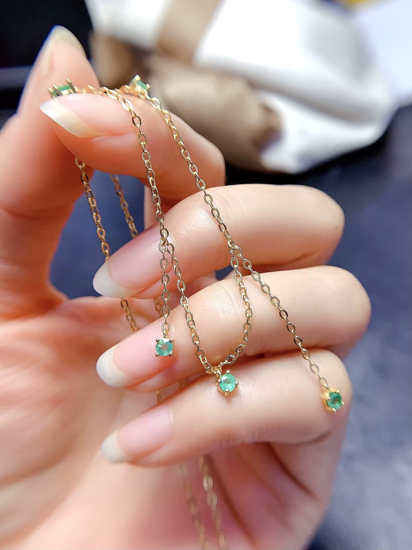 Dainty Emerald Charm Necklace VVS Grade 925 Sterling Silver