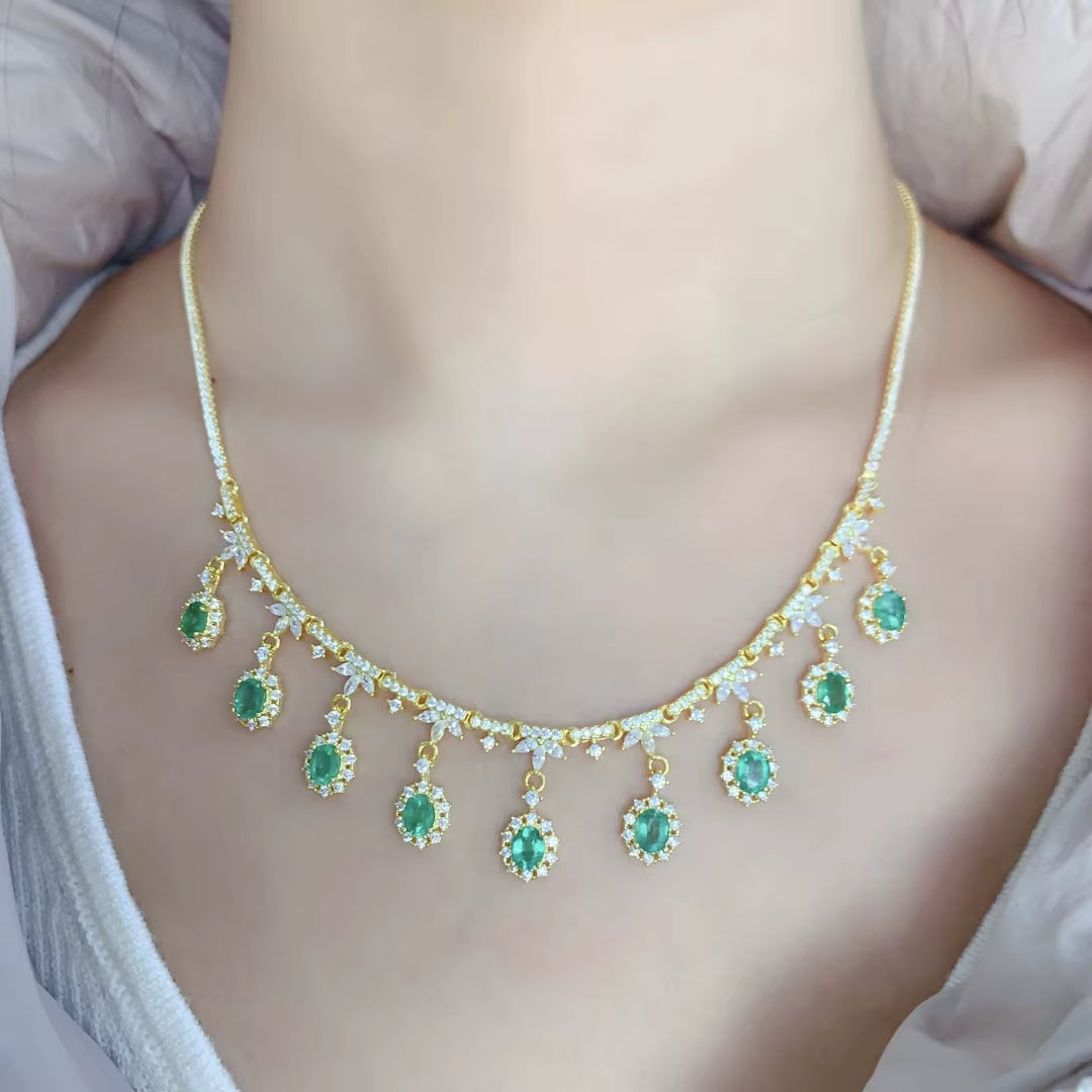 Natural Bright Green Emerald Charm Necklace 4x5mm Colombian Emerald