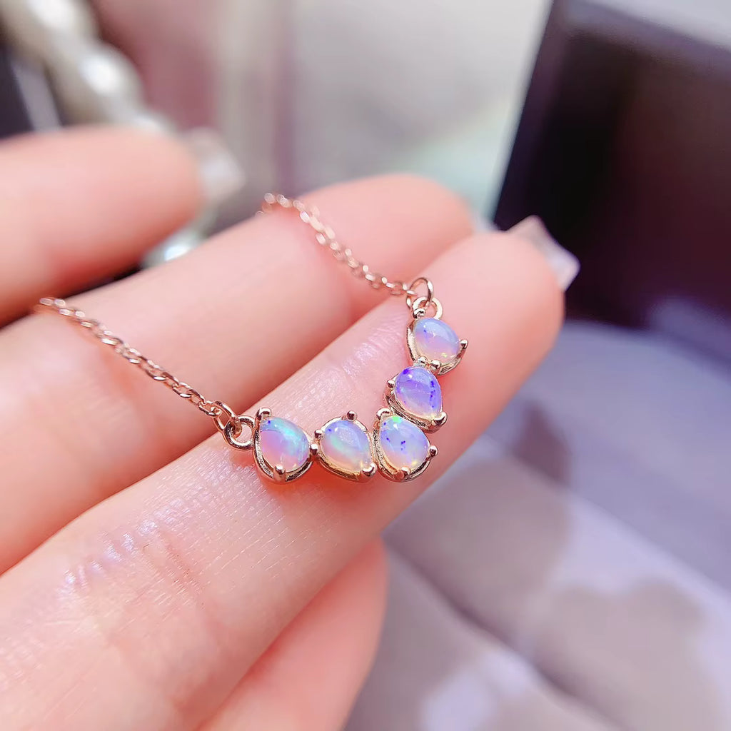 Fire Opal Clavicle Chain Necklace, Dainty Opal Necklace