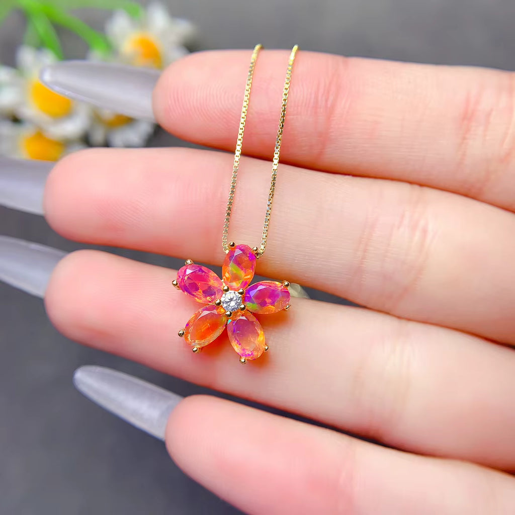 Natural Orange Fire Opal Flower Pendant 3x5mm