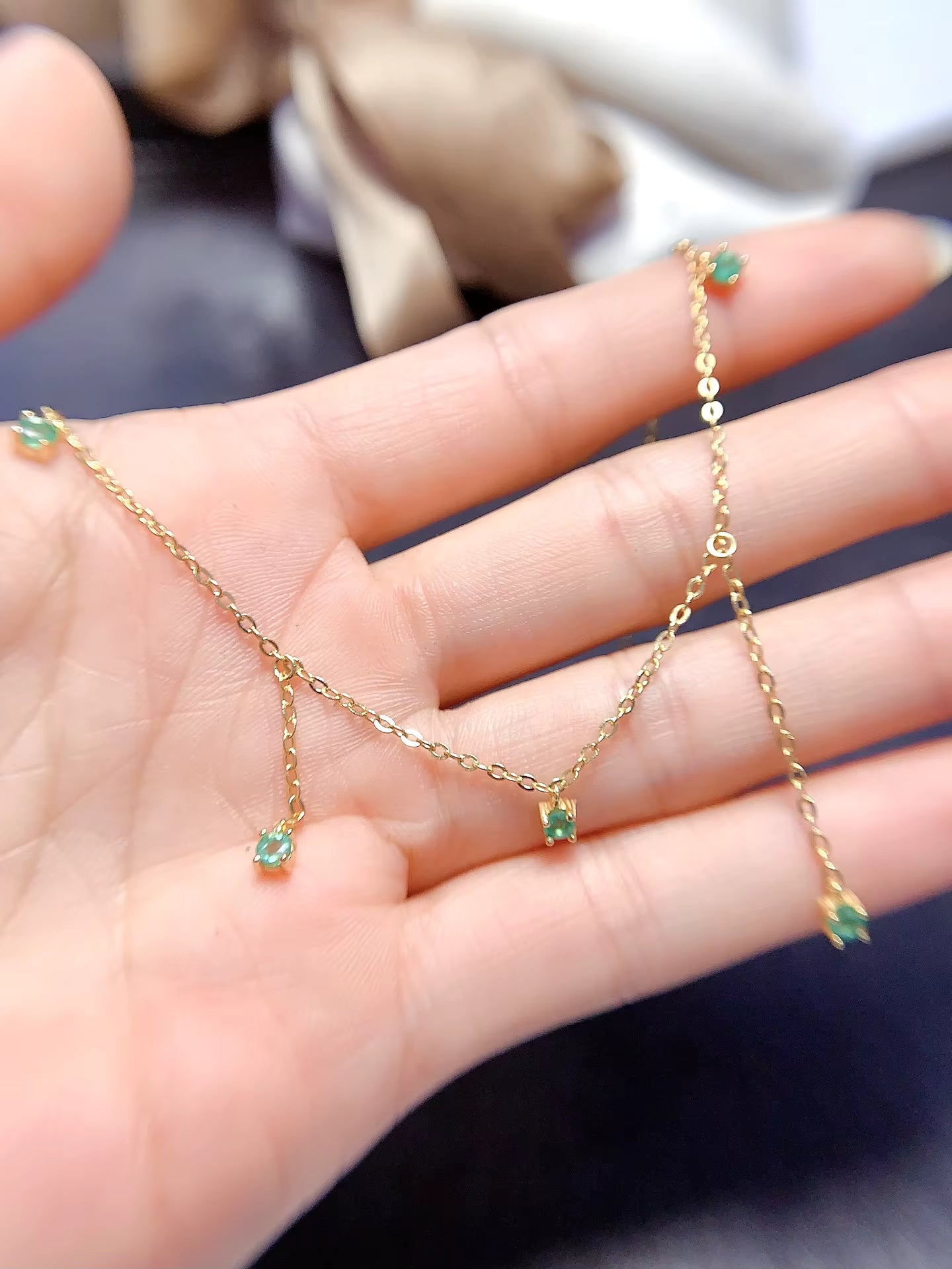 Dainty Emerald Charm Necklace VVS Grade 925 Sterling Silver