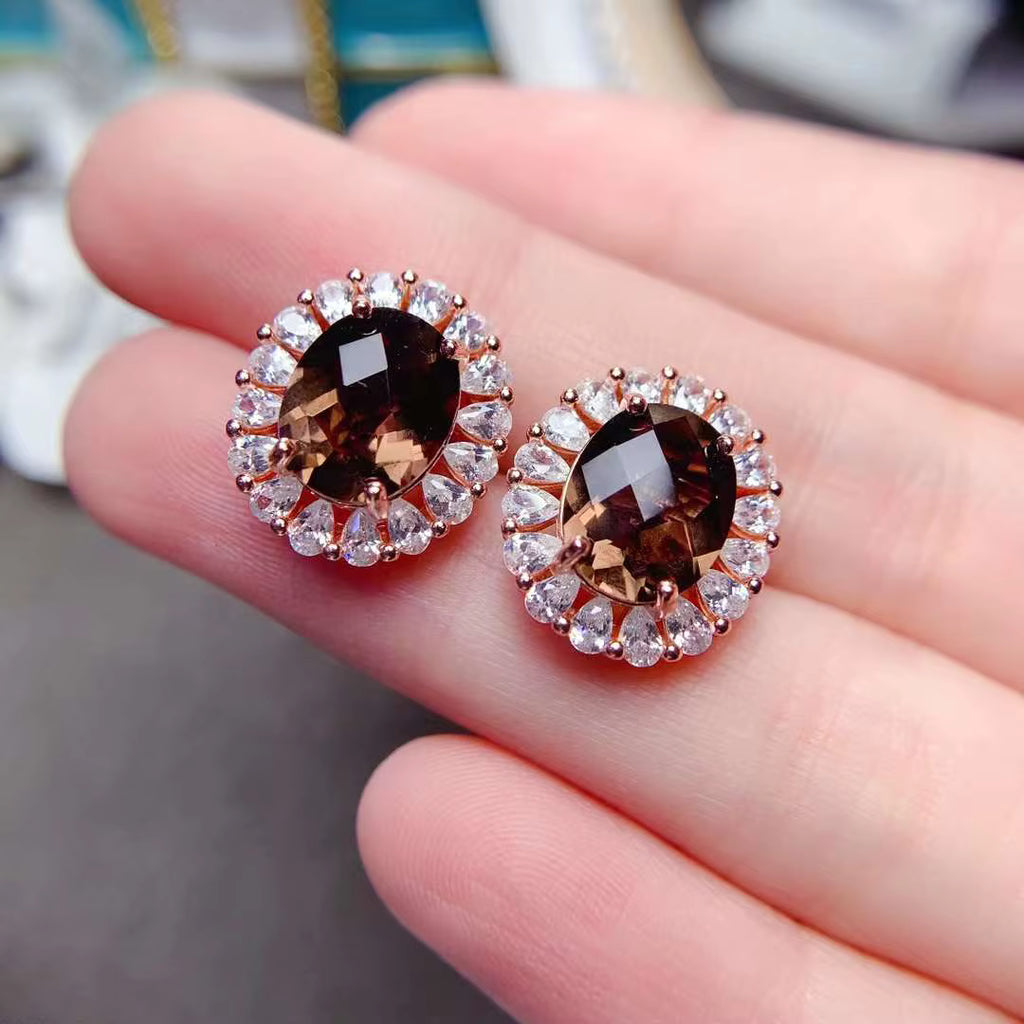 Smoky Quartz Gemstone Earrings 8x10mm 2.5Ct