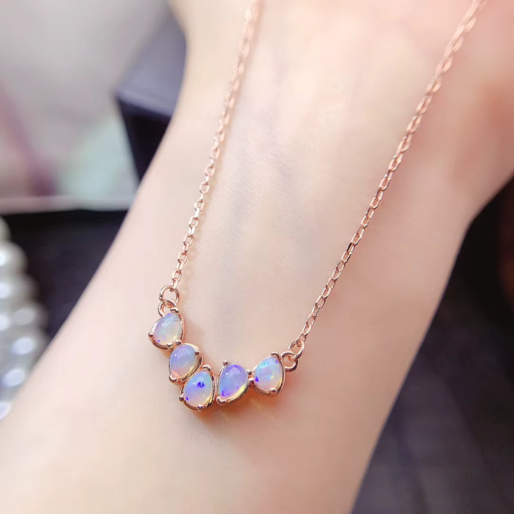 Fire Opal Clavicle Chain Necklace, Dainty Opal Necklace