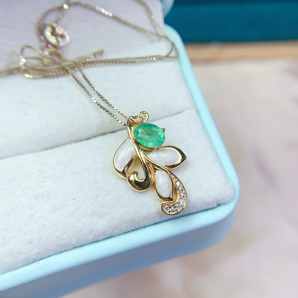 Emerald Gemstone Pendant Necklace 4x6mm 925 Sterling Silver