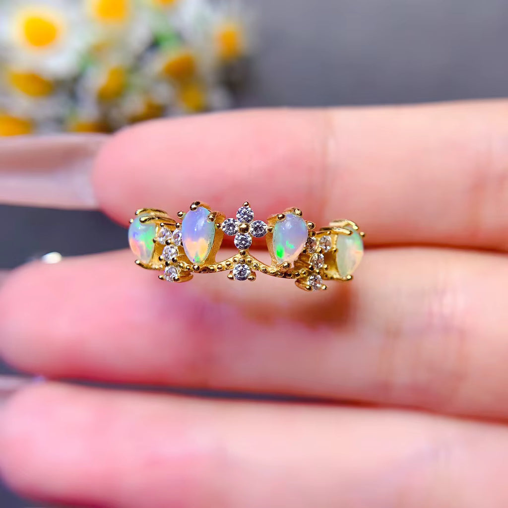 Australian Opal Statement Ring, Natural White Opal Ring Platinum Plated 3x5mm