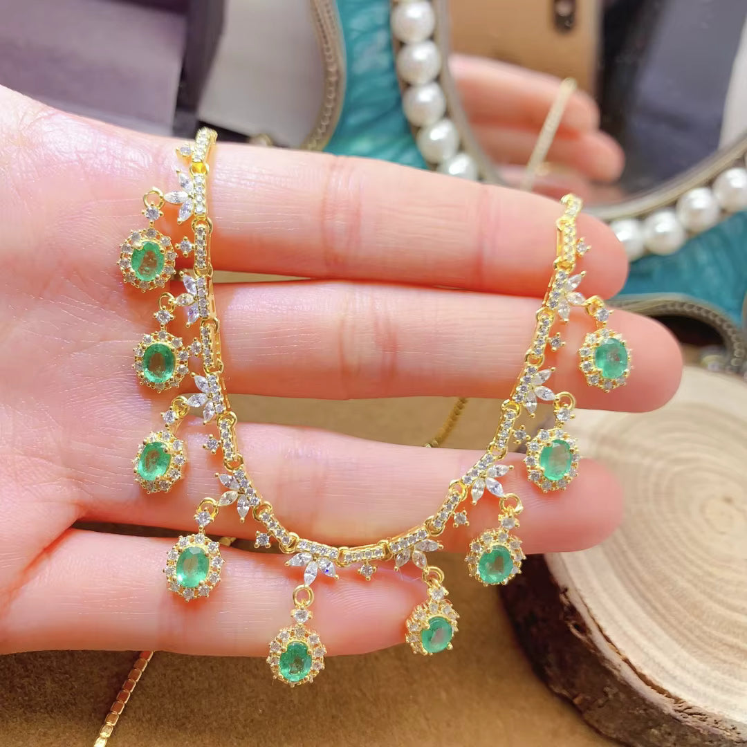 Natural Bright Green Emerald Charm Necklace 4x5mm Colombian Emerald