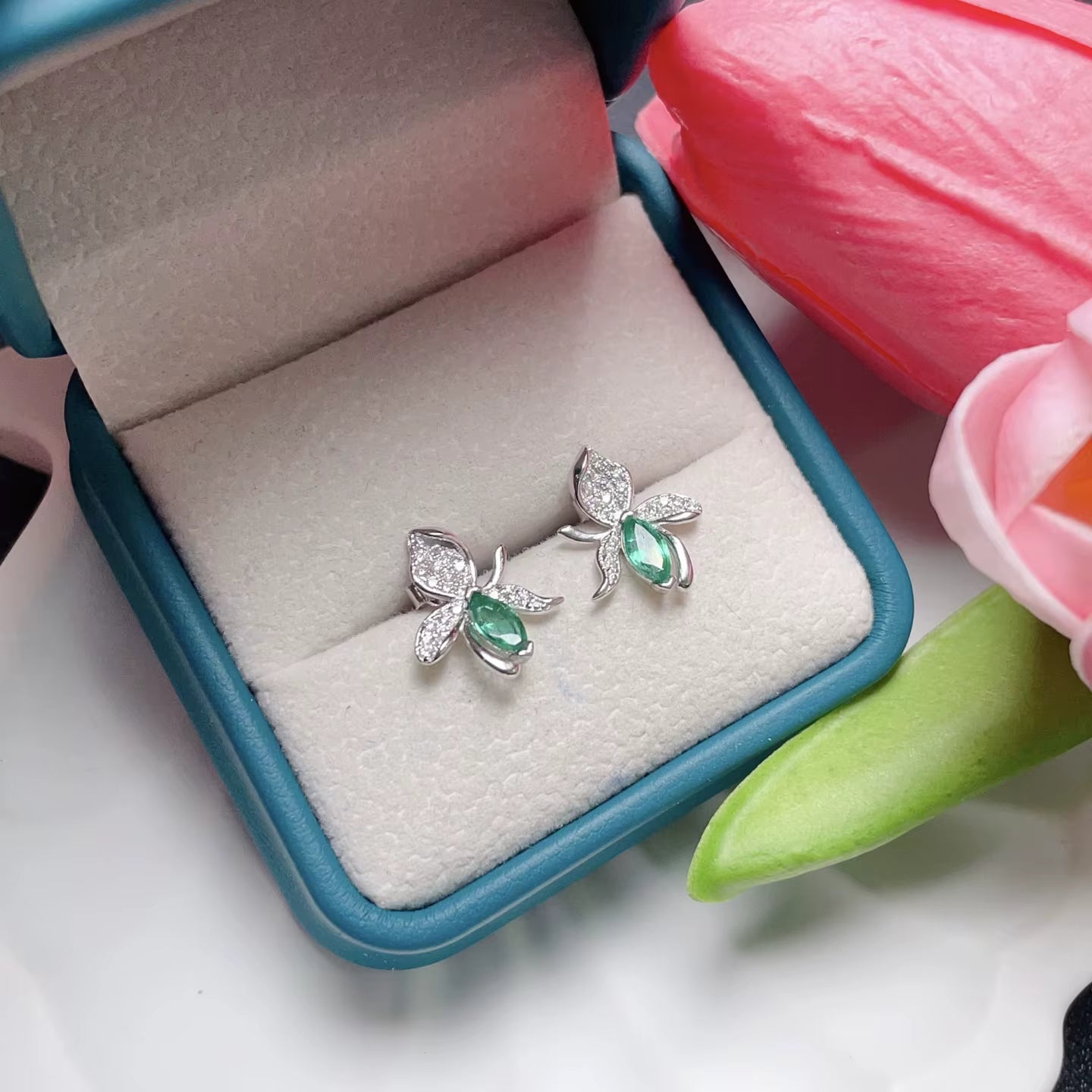 Natural Marquise Cut Emerald Stud Earrings 3x6mm 925 Sterling Silver