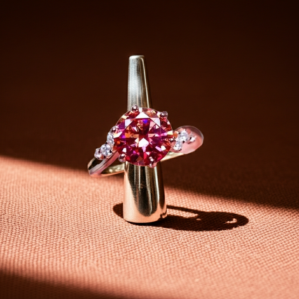 VVS1 Round Brilliant Cut 2CT Red Moissanite Ring