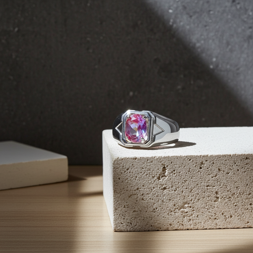 Mens Color Changing Lab Alexandrite Ring 6x8mm Oval Cut