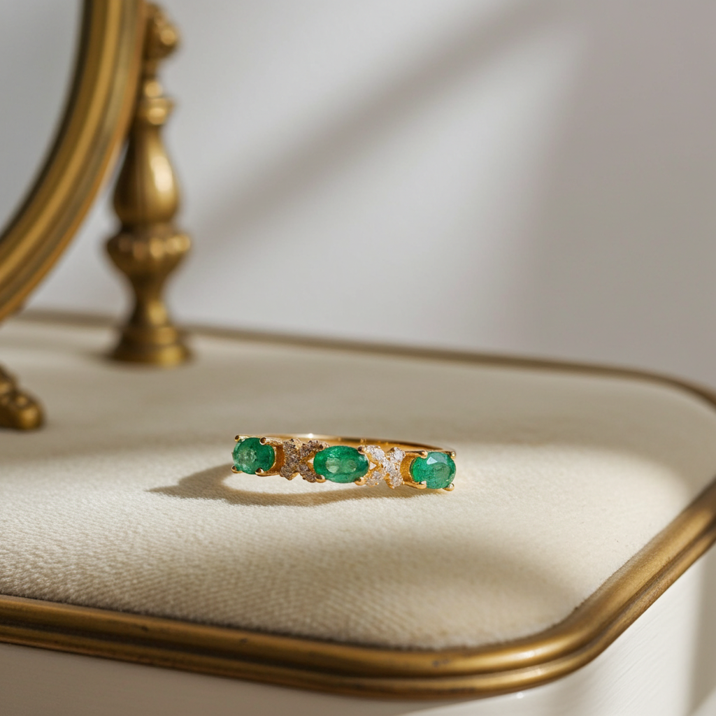 Natural Colombian Band Ring Oval Cut 3x4mm, Sterling Silver Emerald Band Ring