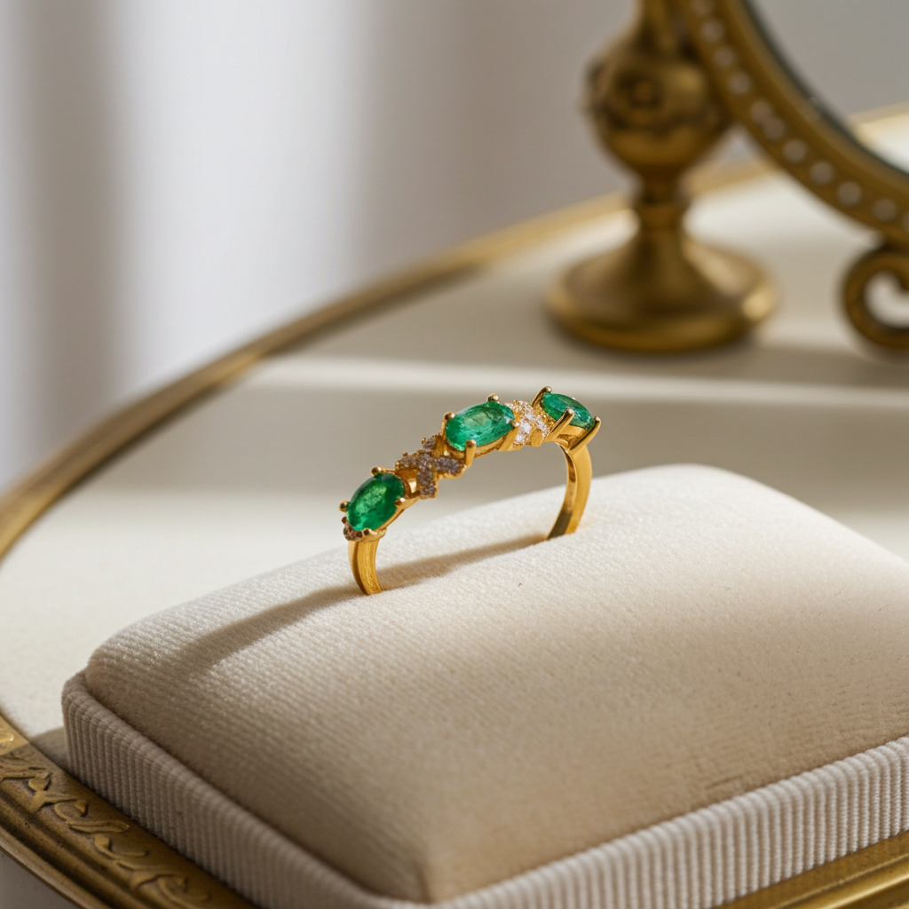 Natural Colombian Band Ring Oval Cut 3x4mm, Sterling Silver Emerald Band Ring