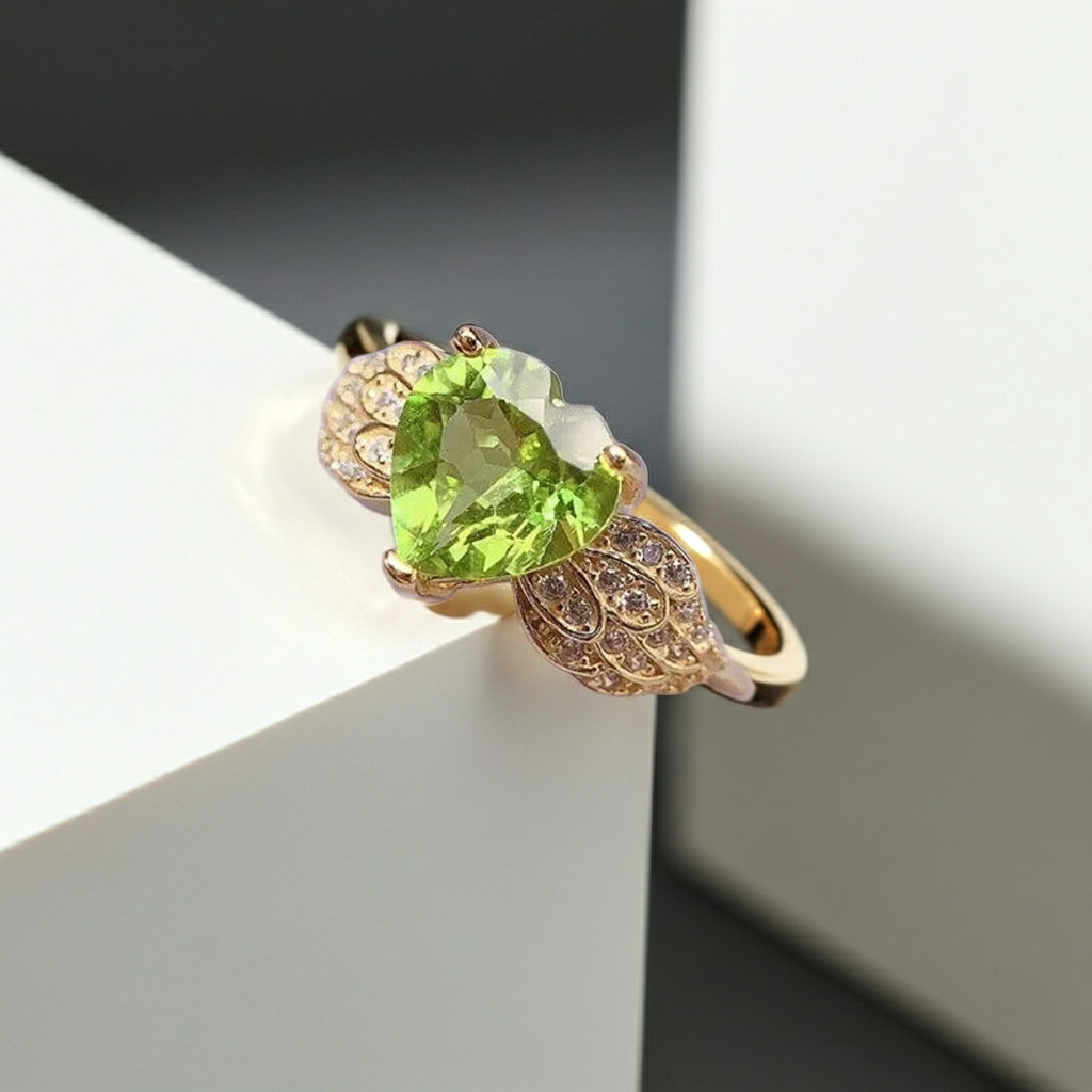 Natural Peridot Gemstone Heart Ring 8mm 2CT, August Birthstone Peridot Ring