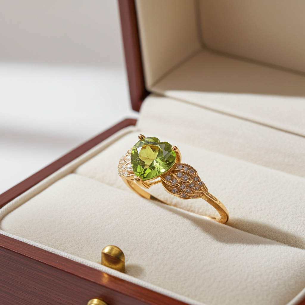 Natural Peridot Gemstone Heart Ring 8mm 2CT, August Birthstone Peridot Ring