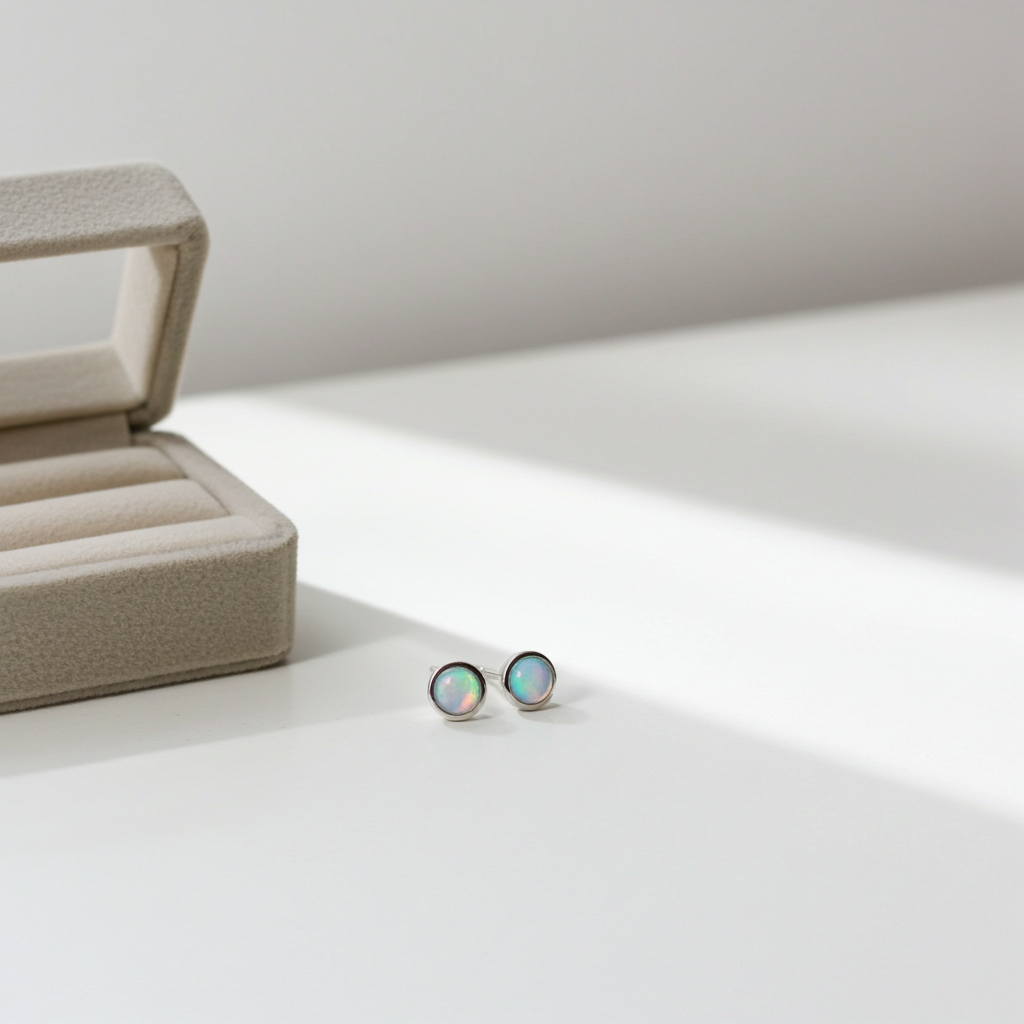 Australian Opal Bezel Set Stud Earrings 5mm 925 Sterling Silver