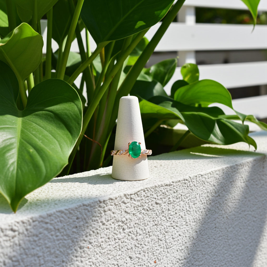 Natural Colombian Emerald Gemstone Ring 5x7mm