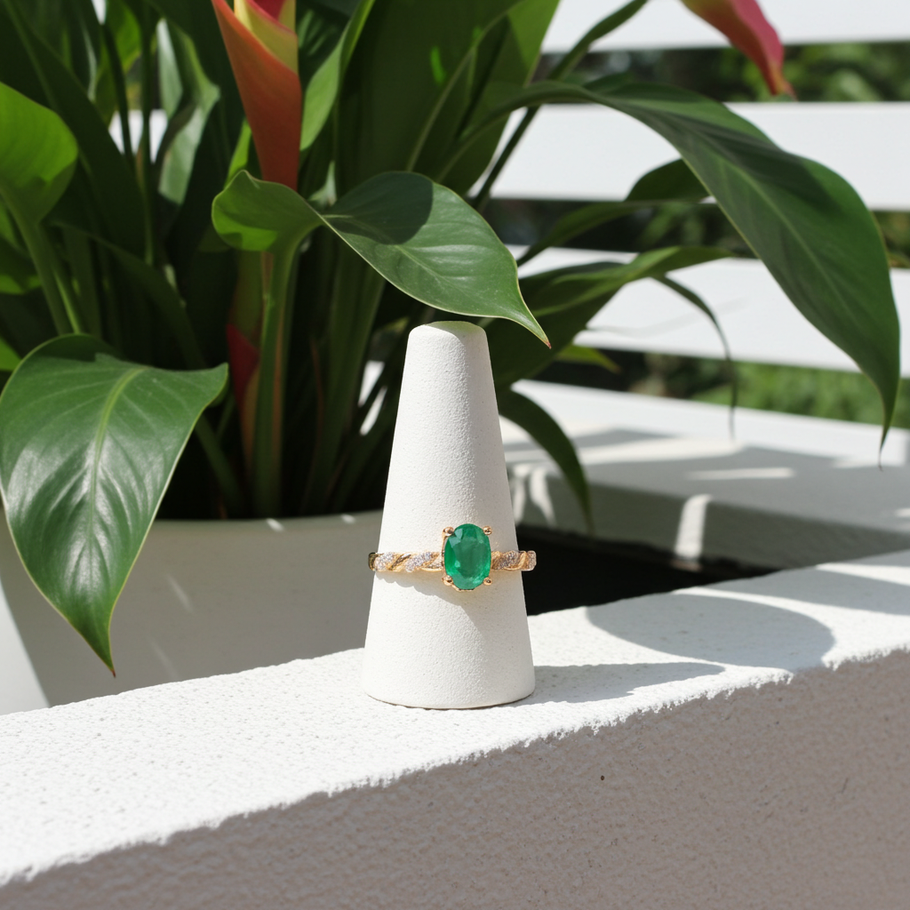 Natural Colombian Emerald Gemstone Ring 5x7mm