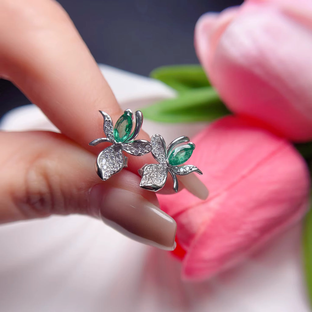 Natural Marquise Cut Emerald Stud Earrings 3x6mm 925 Sterling Silver