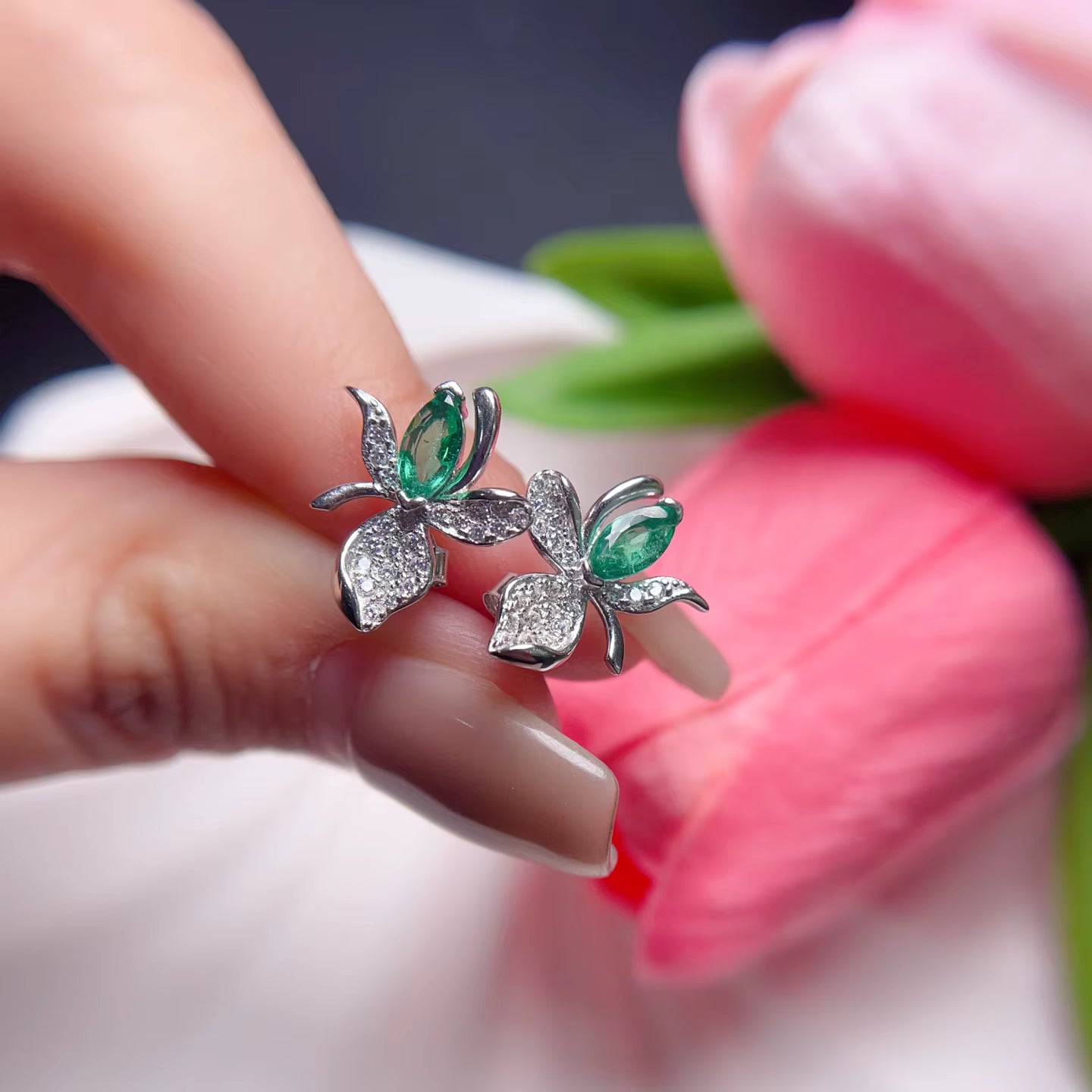 Natural Marquise Cut Emerald Stud Earrings 3x6mm 925 Sterling Silver