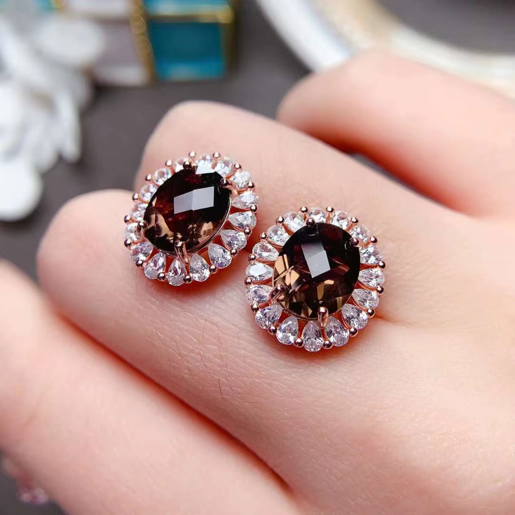 Smoky Quartz Gemstone Earrings 8x10mm 2.5Ct