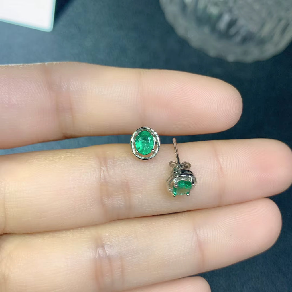 Colombian Emerald Stud Earrings 4x5mm 925 Sterling Silver