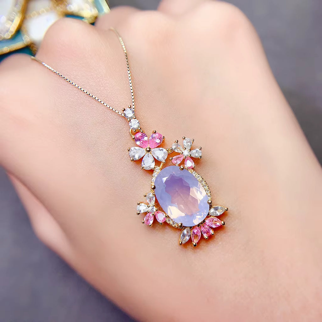 Natural Lavender Amethyst Floral Pendant Necklace 10x14mm