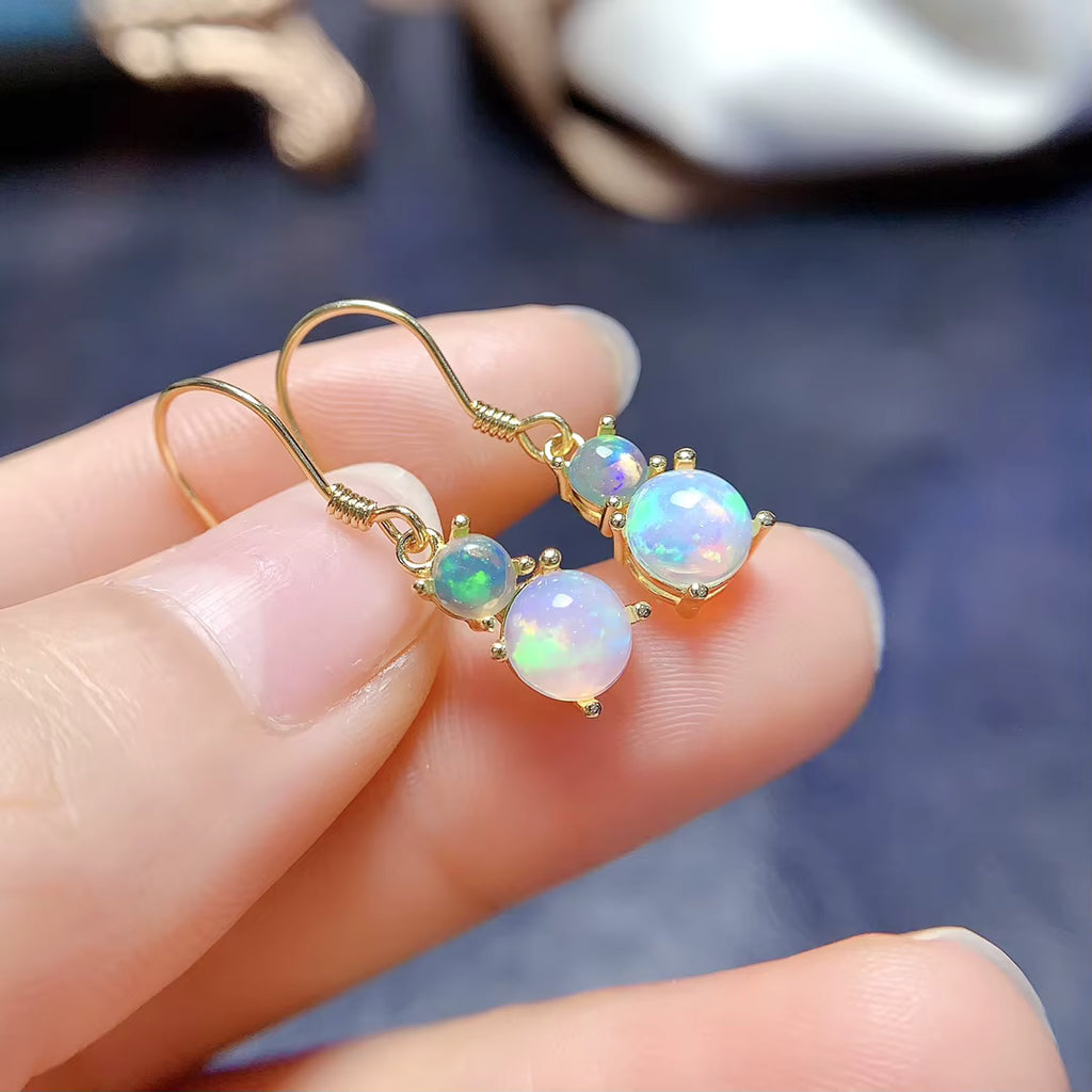Fire Opal Dangle Earrings 6mm 925 Sterling Silver