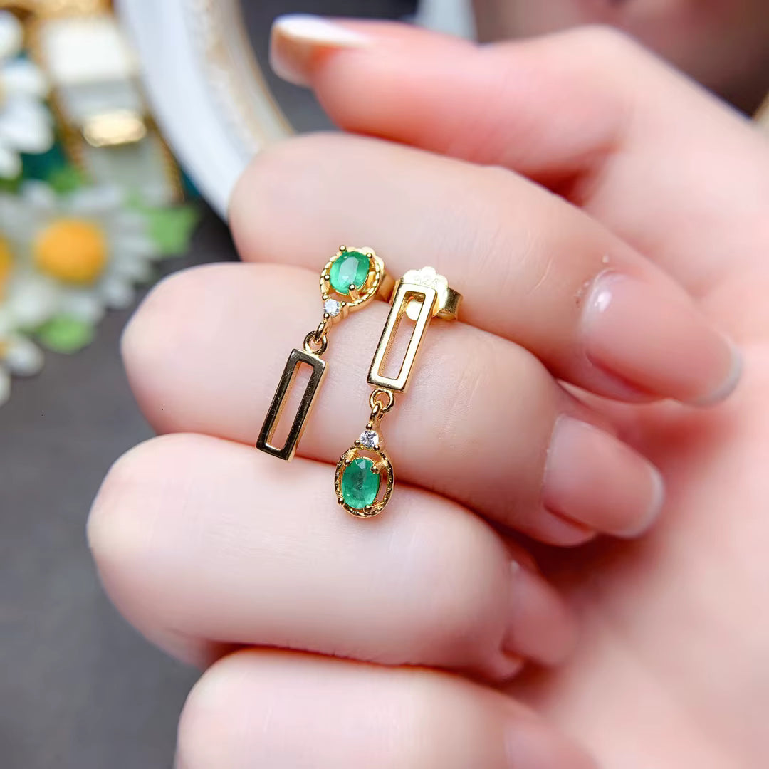 Dainty Emerald Dangle Earrings 3x4mm 925 Sterling Silver