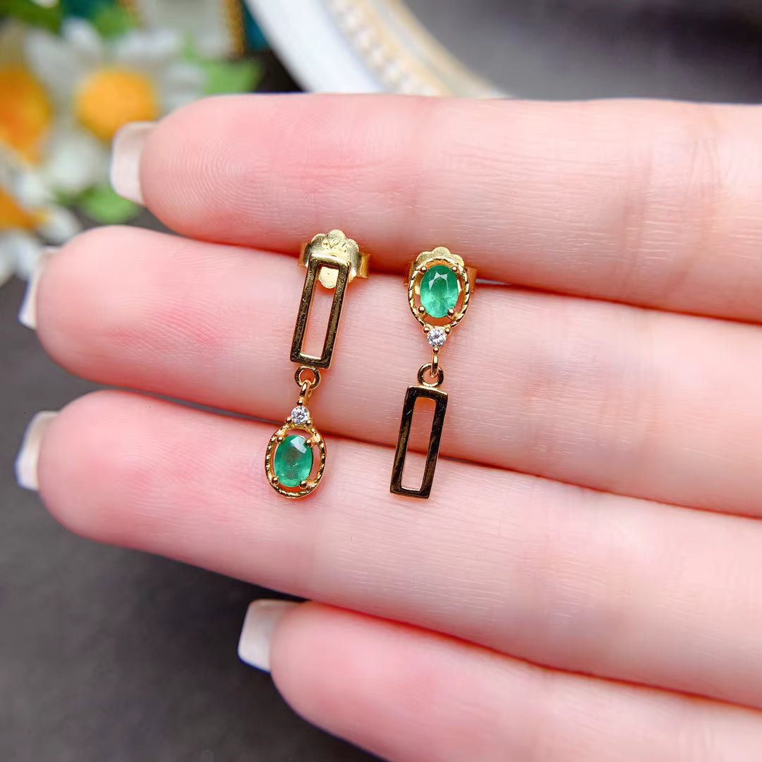 Dainty Emerald Dangle Earrings 3x4mm 925 Sterling Silver