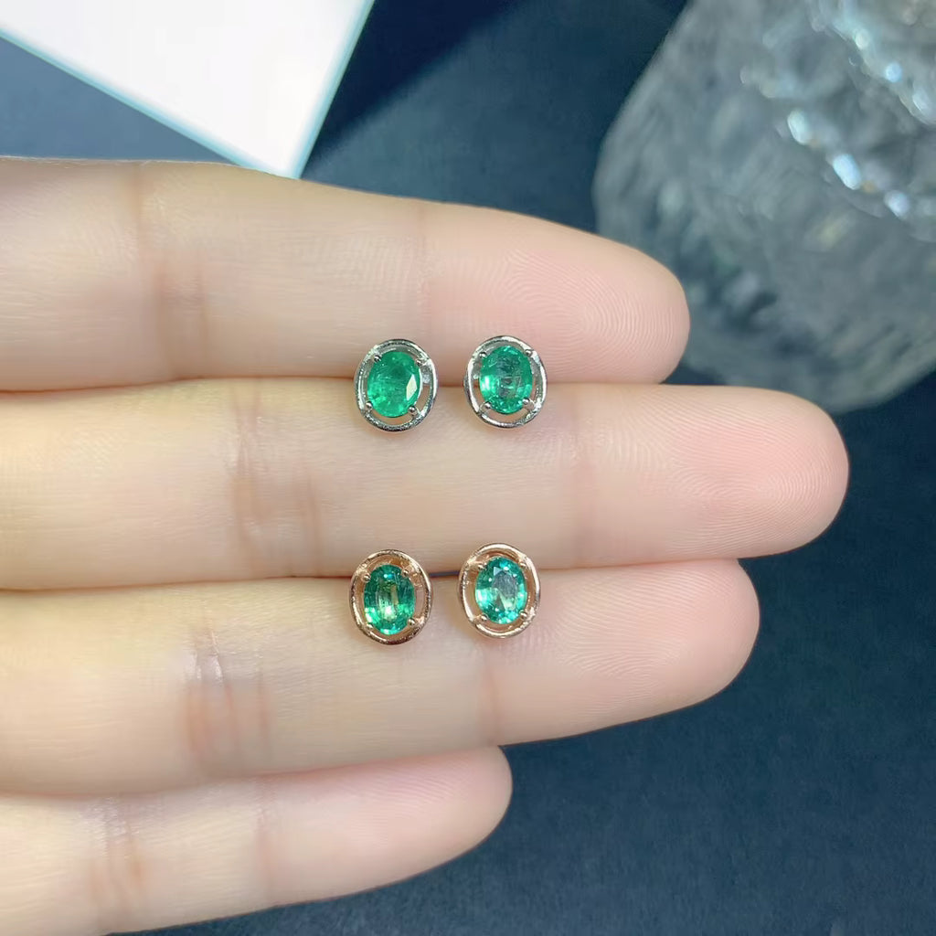 Colombian Emerald Stud Earrings 4x5mm 925 Sterling Silver