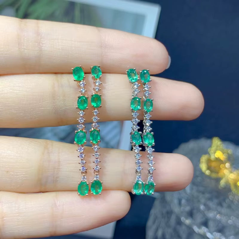 Bright Green Emerald Drop Dangle Earrings VVS Grade 925 Sterling Silver