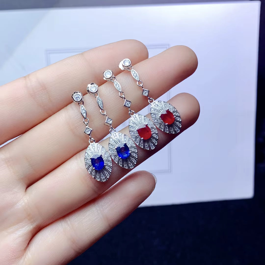 Natural Emerald, Sapphire, Or Ruby Drop Dangle Earrings VVS Grade 4x5mm