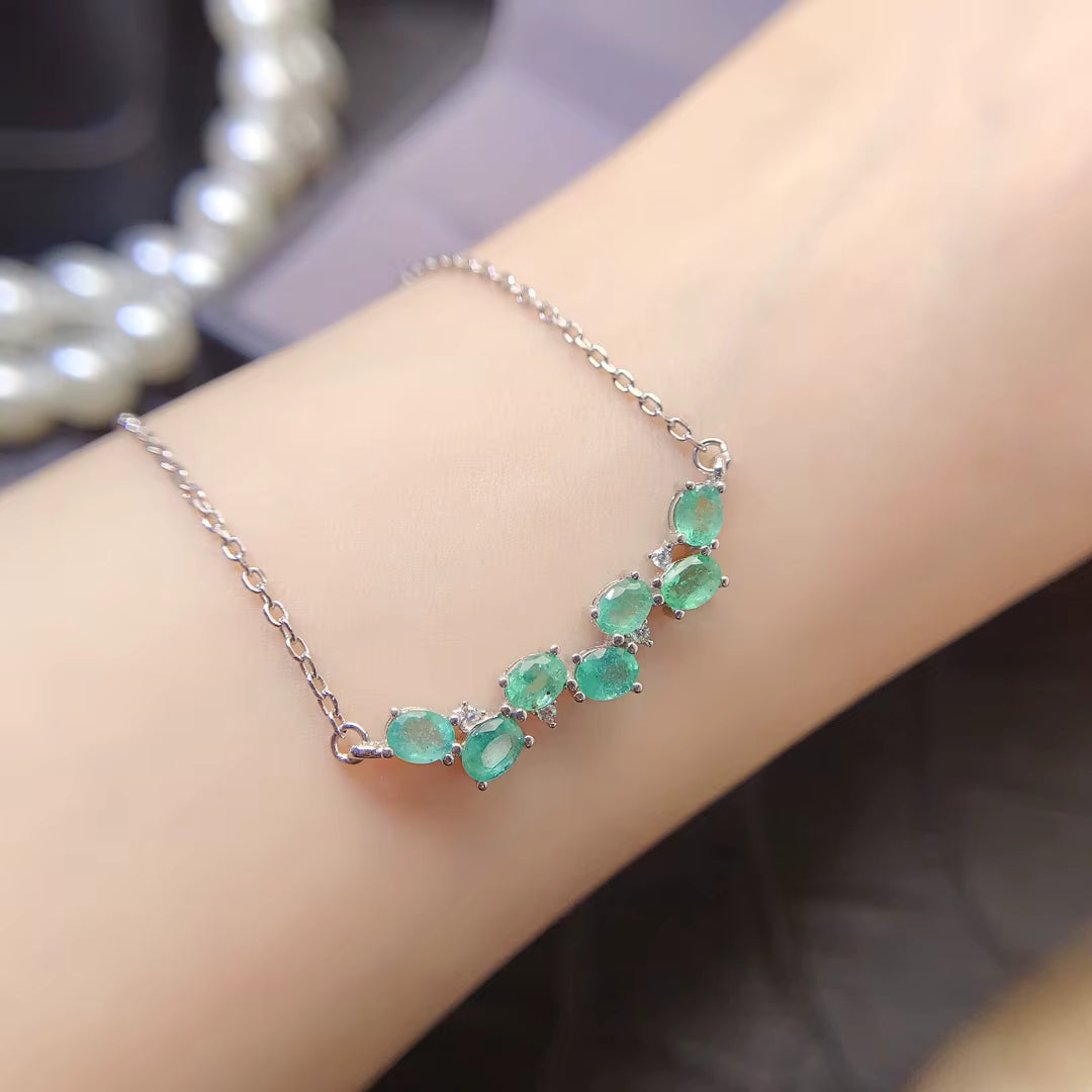 Natural Colombian Emerald Clavicle Chain Necklace 3x4mm