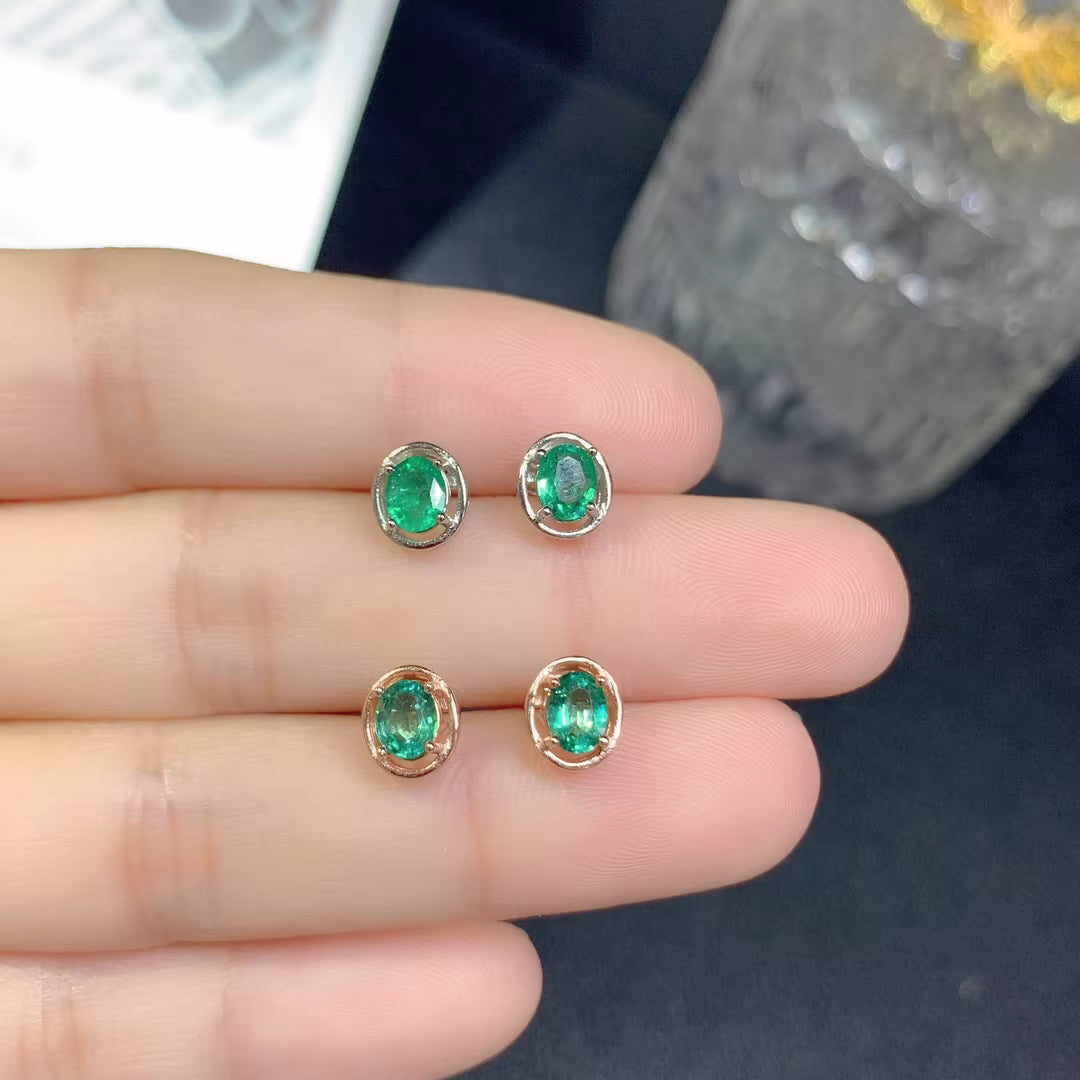 Colombian Emerald Stud Earrings 4x5mm 925 Sterling Silver