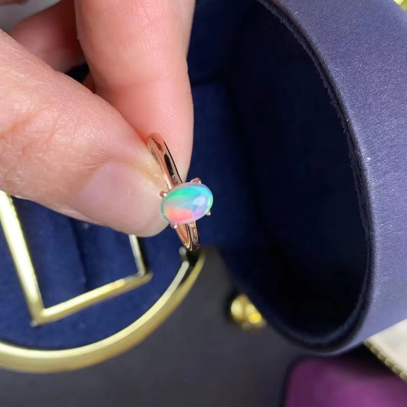 Australian Opal Statement Ring, Natural White Opal Ring 5x7mm