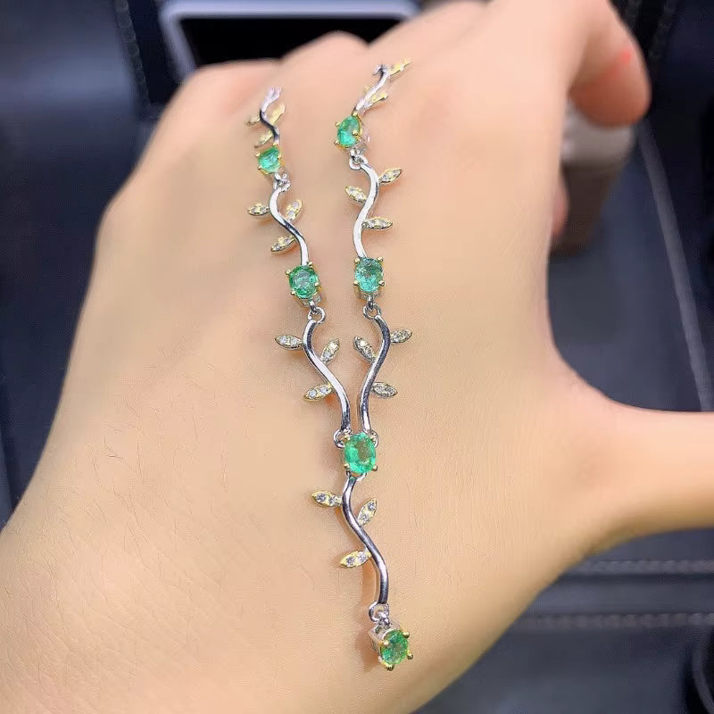 Natural Colombian Emerald Dainty Floral Charm Necklace 3x4mm