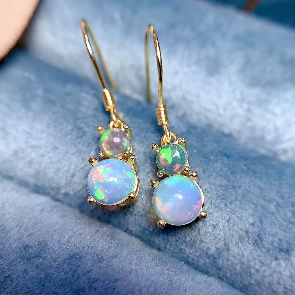 Fire Opal Dangle Earrings 6mm 925 Sterling Silver