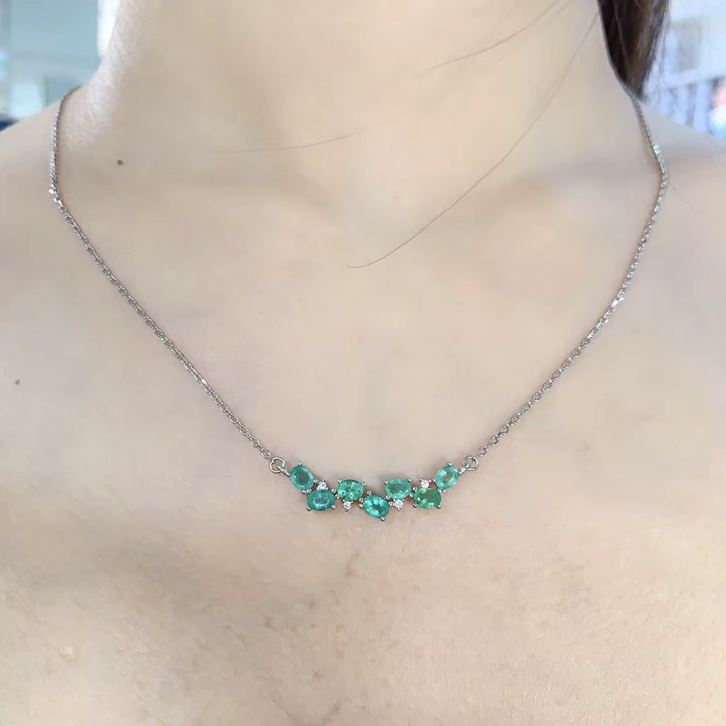 Natural Colombian Emerald Clavicle Chain Necklace 3x4mm
