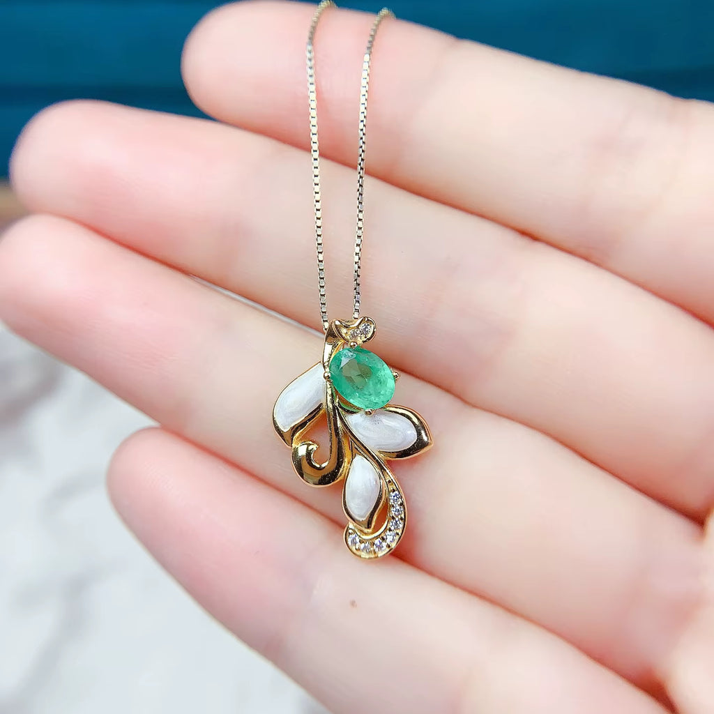 Emerald Gemstone Pendant Necklace 4x6mm 925 Sterling Silver